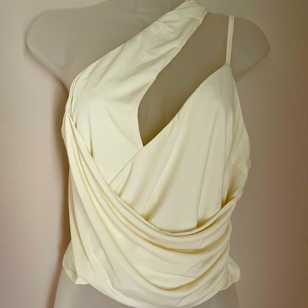 NEW SHEIN Unique Cream Asymmetrical Crop Top Sexy Large